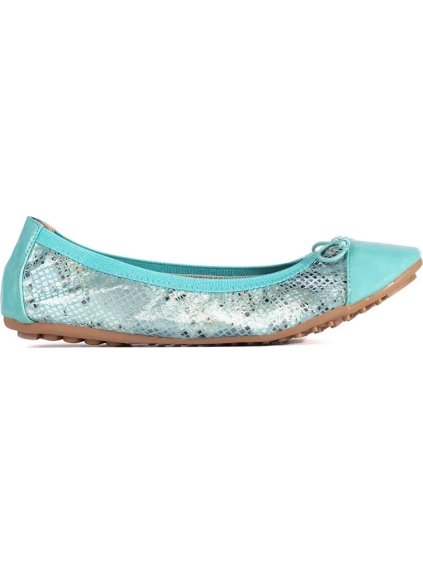 Kék női balerinacipő kígyómintával és masnival