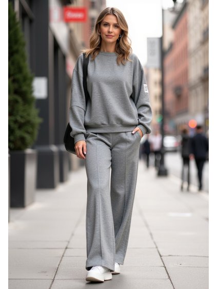 Szürke női viszkóz melegítőnadrág széles szárral