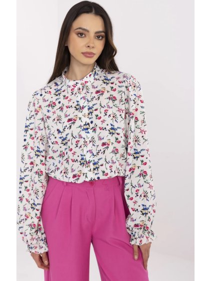 Fehér női virágmintás ing puffos ujjakkal