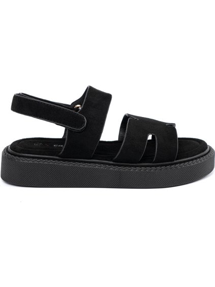 Fekete női alacsony platformú szandál kivágásokkal