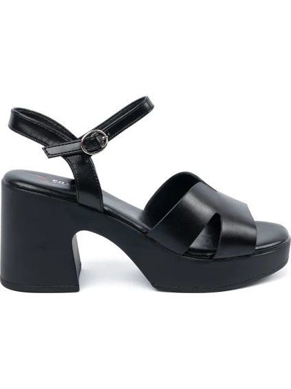 Fekete női oszlopsarkú szandál