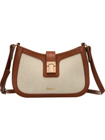 Peterson bézs-barna női crossbody táska bőrből és vászonból