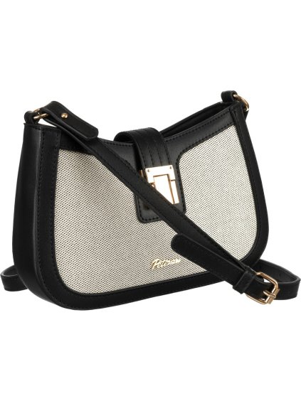 Peterson Bézs-fekete női crossbody táska bőrből és vászonból