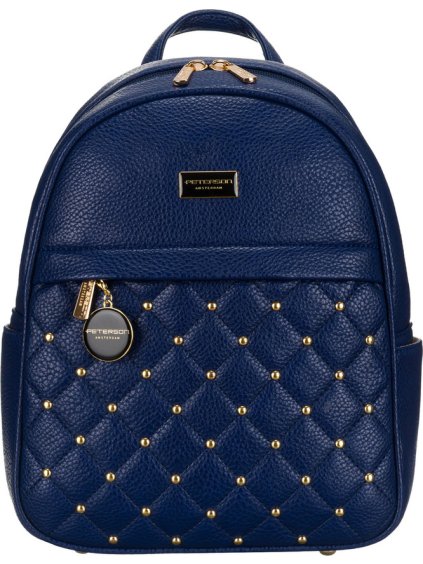 Peterson Divatos sötétkék steppelt női hátizsák arany színű szerelékekkel