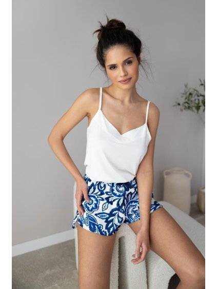 Sensis krémszínű-kék női nyári pizsama Donata viszkózzal