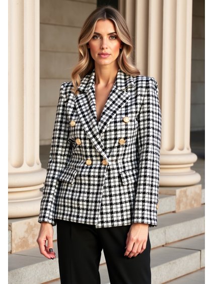 Fekete női blézer elegáns jacquard anyagból