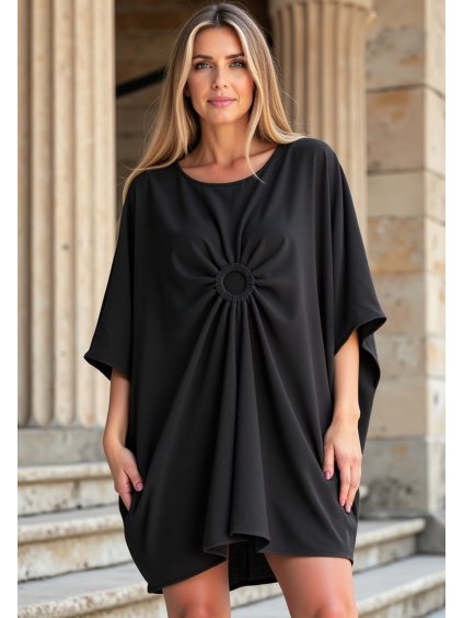 Fekete női bő aszimmetrikus ruha