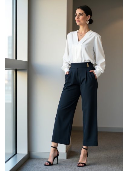 Sötétkék női elegáns egyenes szárú nadrág