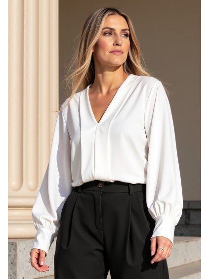 Fehér női elegáns szatén blúz