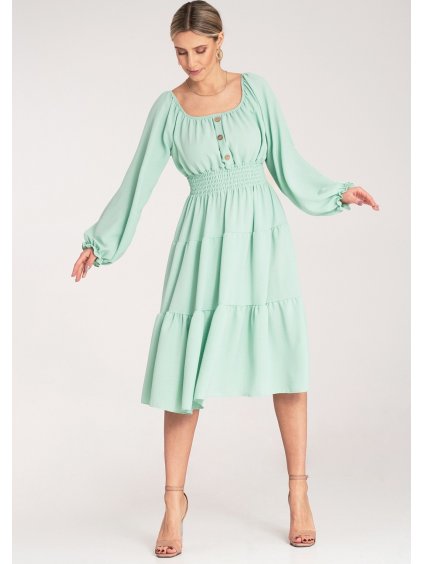 Menta színű női midi ruha nyitott vállakkal