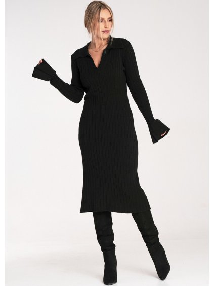 Fekete női testhezálló ruha gallérral