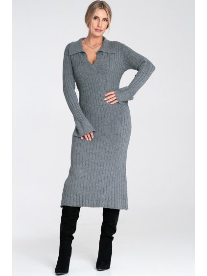 Szürke női testhezálló ruha gallérral