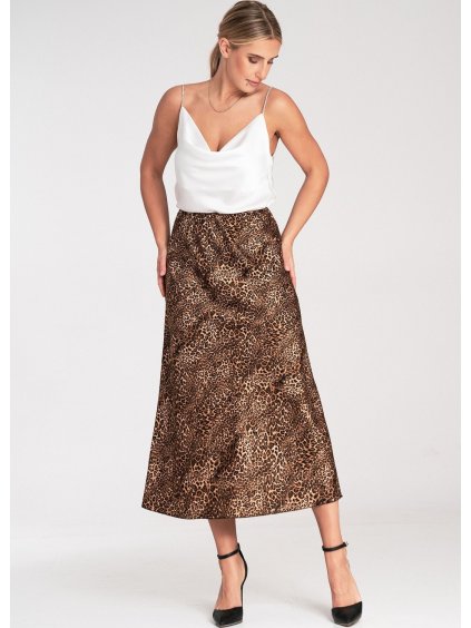 Barna női midi szoknya állatmintával