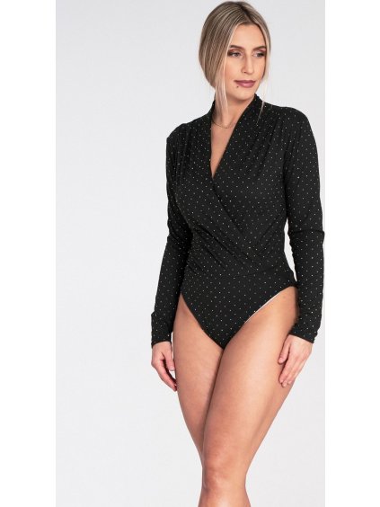 Fekete női body strasszokkal