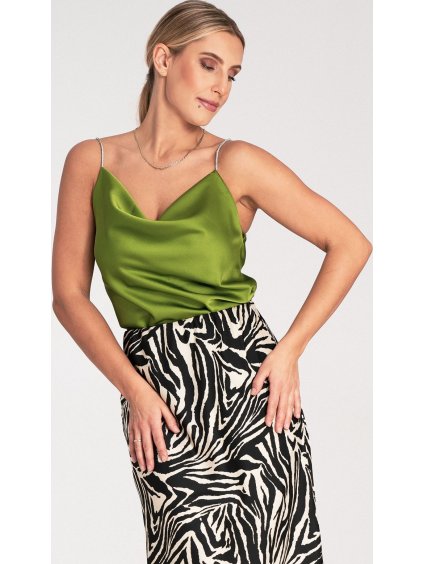 Zöld női felső fényes pántokkal (Méret S/M)