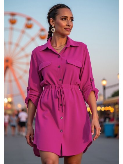 Fukszia női ingruha mellzsebekkel