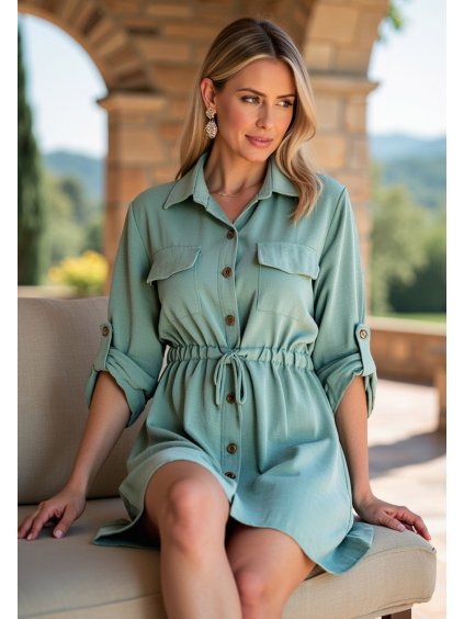 Menta színű női ingruha mellzsebekkel