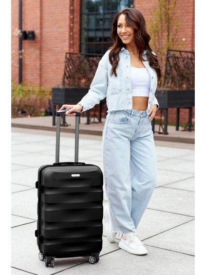 Peterson fekete közepes méretű utazóbőrönd AMSTERDAM