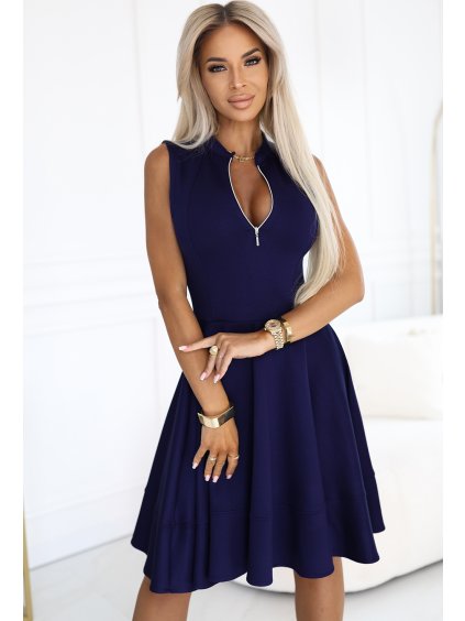 Női sötétkék ruha elöl cipzárral