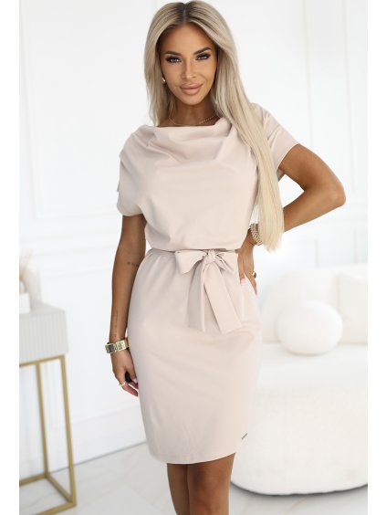 Bézs színű ruha aszimmetrikus szoknyával CAMILA