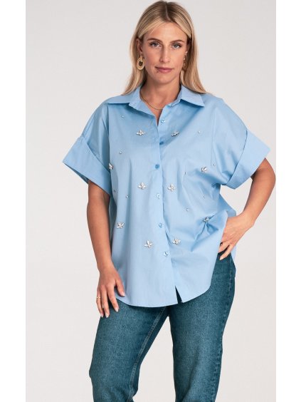 Világoskék női oversize oversize rövid ujjú ing