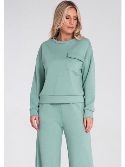 Menta színű női viszkóz pulóver mellzsebbel