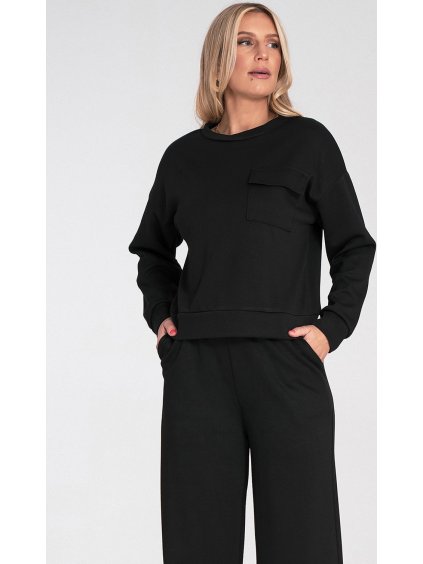 Fekete női viszkóz pulóver mellzsebbel
