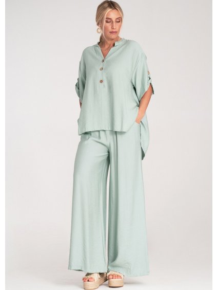 Menta színű női viszkóz szett, bő ingből és bő nadrágból