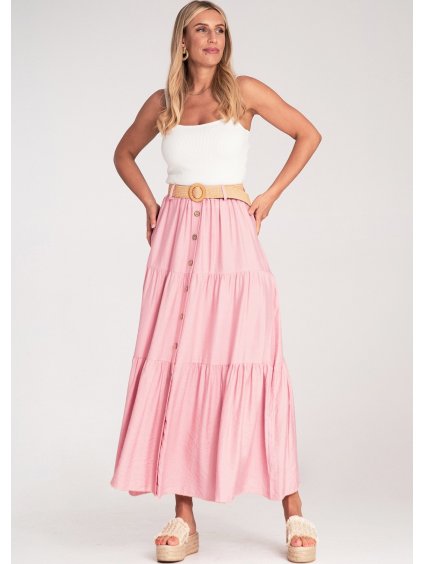 Rózsaszín női viszkóz midi szoknya texturált anyagból (Méret S/M)