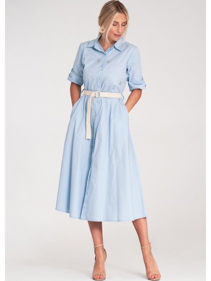 Világoskék midi ingruha strasszokkal