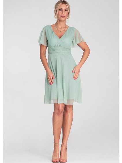 Menta színű tüllruha, rövid ujjú