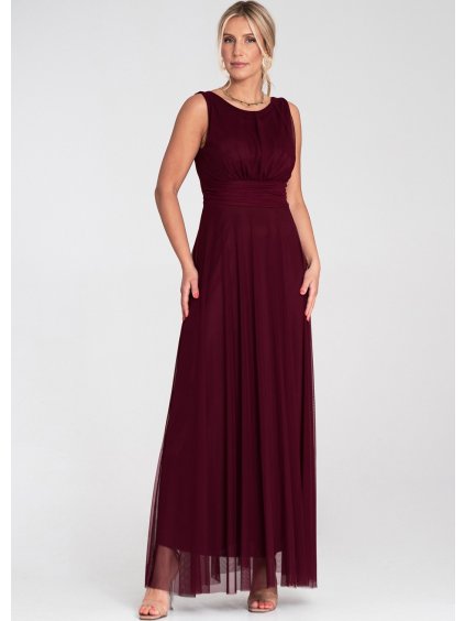 Bordó tüll maxi ruha megkötős derékkal