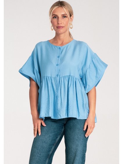 Világoskék női blúz viszkózból, bő ujjakkal