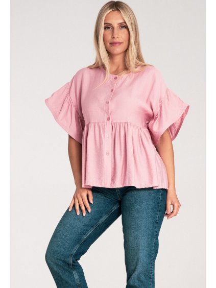 Rózsaszín női viszkóz blúz bő ujjakkal