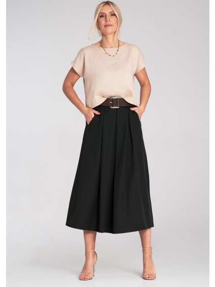 Fekete női rakott midi szoknya magas derékkal