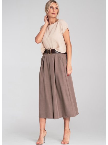 Barna női rakott midi szoknya magas derékkal