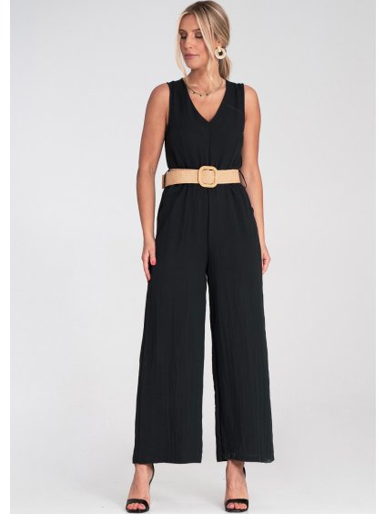 Fekete női elegáns overál viszkózból