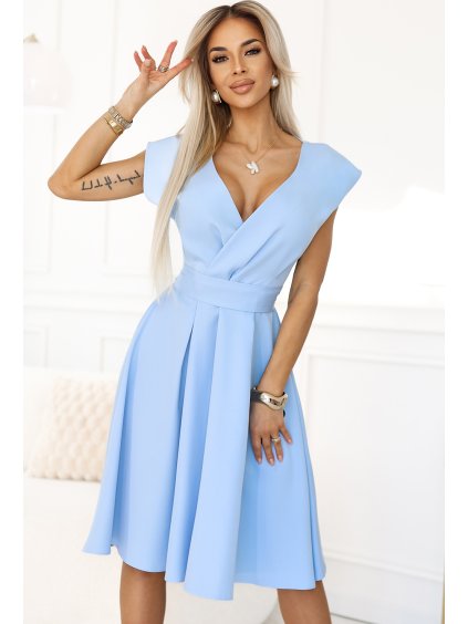 (Méret L) Világoskék ruha boríték nyakkivágással SCARLETT