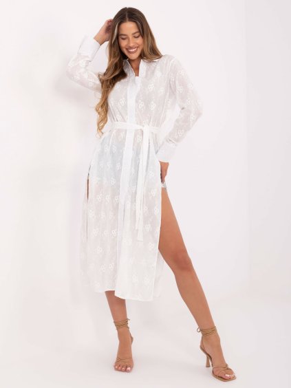 Fehér női hosszú ing virágos hímzéssel