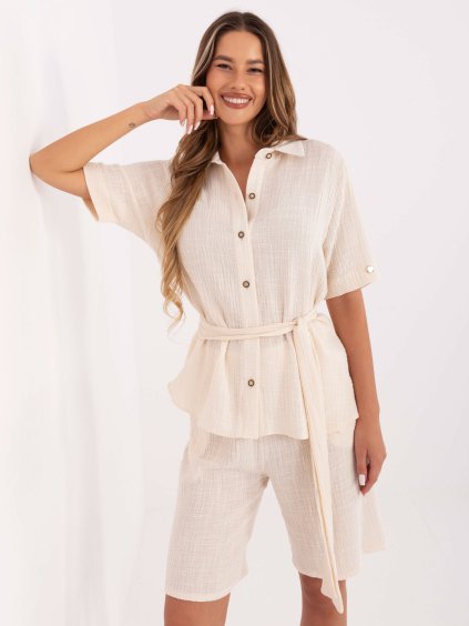 Világos bézs színű női nyári pamut szett