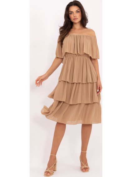 Sötétbézs fodros ruha viszkózzal