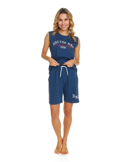 Kék női pizsama sportos stílusban