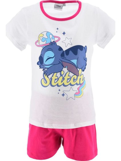 Fehér és rózsaszín Disney Stitch gyerek rövid pizsama