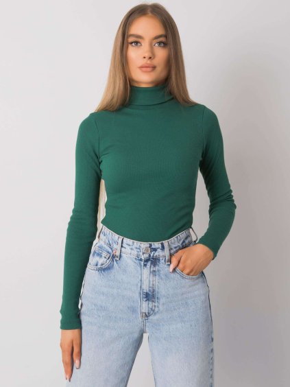 Sötétzöld női bordázott garbó