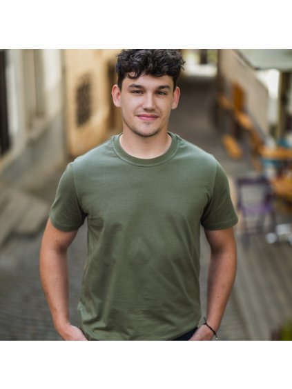 Khaki színű, unisex pamut póló minta nélkül