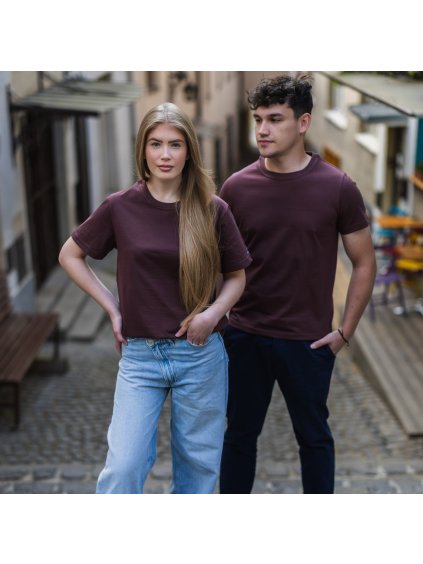 Barna unisex pamut póló minta nélkül