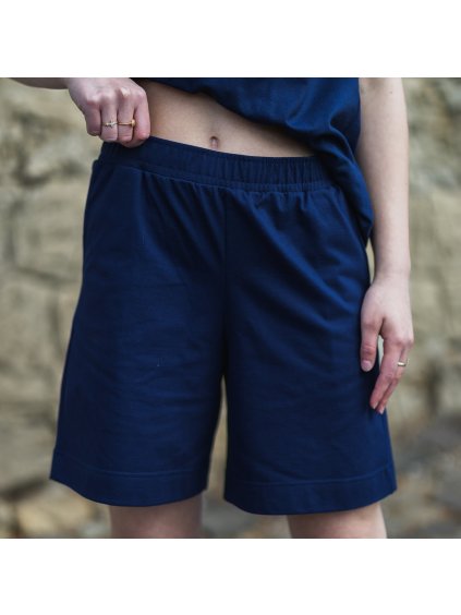 Sötétkék női bő rövidnadrág