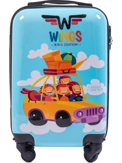 Világoskék kabinos gyerek bőrönd AUTÓ 55x40x20 cm