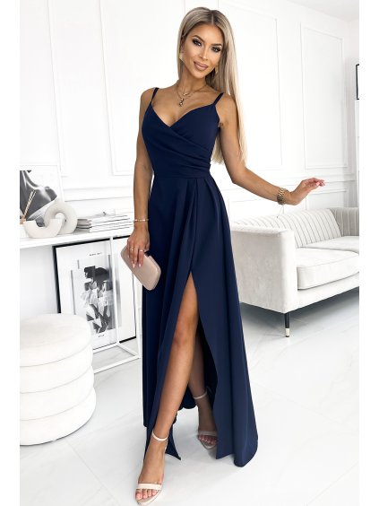 (Méret XL) Elegáns sötétkék maxiruha DANIELE