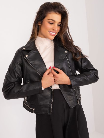 Fekete női bőrdzseki